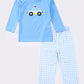 Blue police car applique boy set