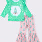 Pink christmas tree girl bell pants set