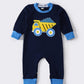 Navy truck applique boy romper