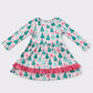 Christmas tree print girl ruffle dress