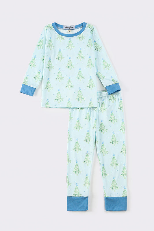 Blue christmas tree boy pajamas set