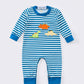 Blue stripe dinosaur applique boy romper