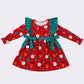 Red christmas santa claus print ruffle dress