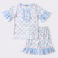 Blue floral bow print girl set