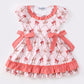 Pink bow print girl ruffle dress