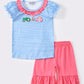 Blue stripe farm embroidery girl set