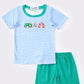 Blue stripe farm embroidery boy set