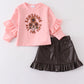 Pink sunflower leather short skirt set