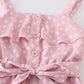 Pink dot print strap ruffle jumpsuit mommy & me