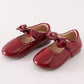 Maroon bow mary jane shoes