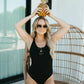 Black tie one piece women swimsuit