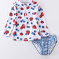 Strawberry print 2pc long sleeve rashguard swimsuit UPF50+