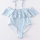 Blue stripe strap girl swimsuit one piece UPF50+