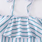 Blue stripe strap girl swimsuit one piece UPF50+