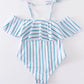 Blue stripe strap girl swimsuit one piece UPF50+