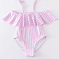 Pink stripe strap girl swimsuit one piece UPF50+