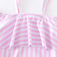 Pink stripe strap girl swimsuit one piece UPF50+