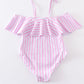 Pink stripe strap girl swimsuit one piece UPF50+