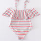 Rainbow stripe strap girl swimsuit one piece UPF50+