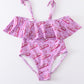 Pink barbie print strap girl swimsuit one piece UPF50+