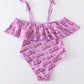 Pink barbie print strap girl swimsuit one piece UPF50+