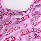 Pink barbie print ruffle girl swimsuit UPF50+