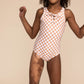 Tan plaid tie one piece girl swimsuit