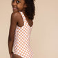 Tan plaid tie one piece girl swimsuit