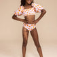 Orange floral print smocked 2pc girl swimsuit (size run small, go up 2-3 sizes)