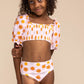 Orange floral print smocked 2pc girl swimsuit (size run small, go up 2-3 sizes)