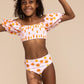 Orange floral print smocked 2pc girl swimsuit (size run small, go up 2-3 sizes)