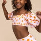 Orange floral print smocked 2pc girl swimsuit (size run small, go up 2-3 sizes)