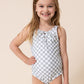 Gren plaid tie one piece girl swimsuit