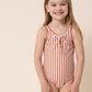 Terracotta stripe tie one piece girl swimsuit