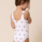 White floral print tie one piece girl swimsuit