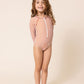 Terracotta stripe zip rashguard girl swimsuit