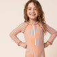 Terracotta stripe zip rashguard girl swimsuit