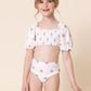 White floral print smocked 2pc girl swimsuit (size run small, go up 1-2 sizes)