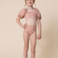 Terracotta stripe smocked 2pc girl swimsuit (size run small, go up 2-3 sizes)