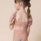 Terracotta stripe smocked 2pc girl swimsuit (size run small, go up 2-3 sizes)