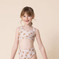 Brown & white floral print 2pc girl swimsuit (size run small, go up 2-3 sizes)