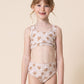 Brown & white floral print 2pc girl swimsuit (size run small, go up 2-3 sizes)