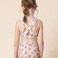 Brown & white floral print 2pc girl swimsuit (size run small, go up 2-3 sizes)