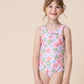 Floral print tie one piece girl swimsuit