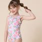 Floral print tie one piece girl swimsuit