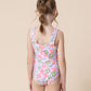 Floral print tie one piece girl swimsuit