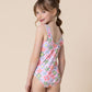 Floral print tie one piece girl swimsuit