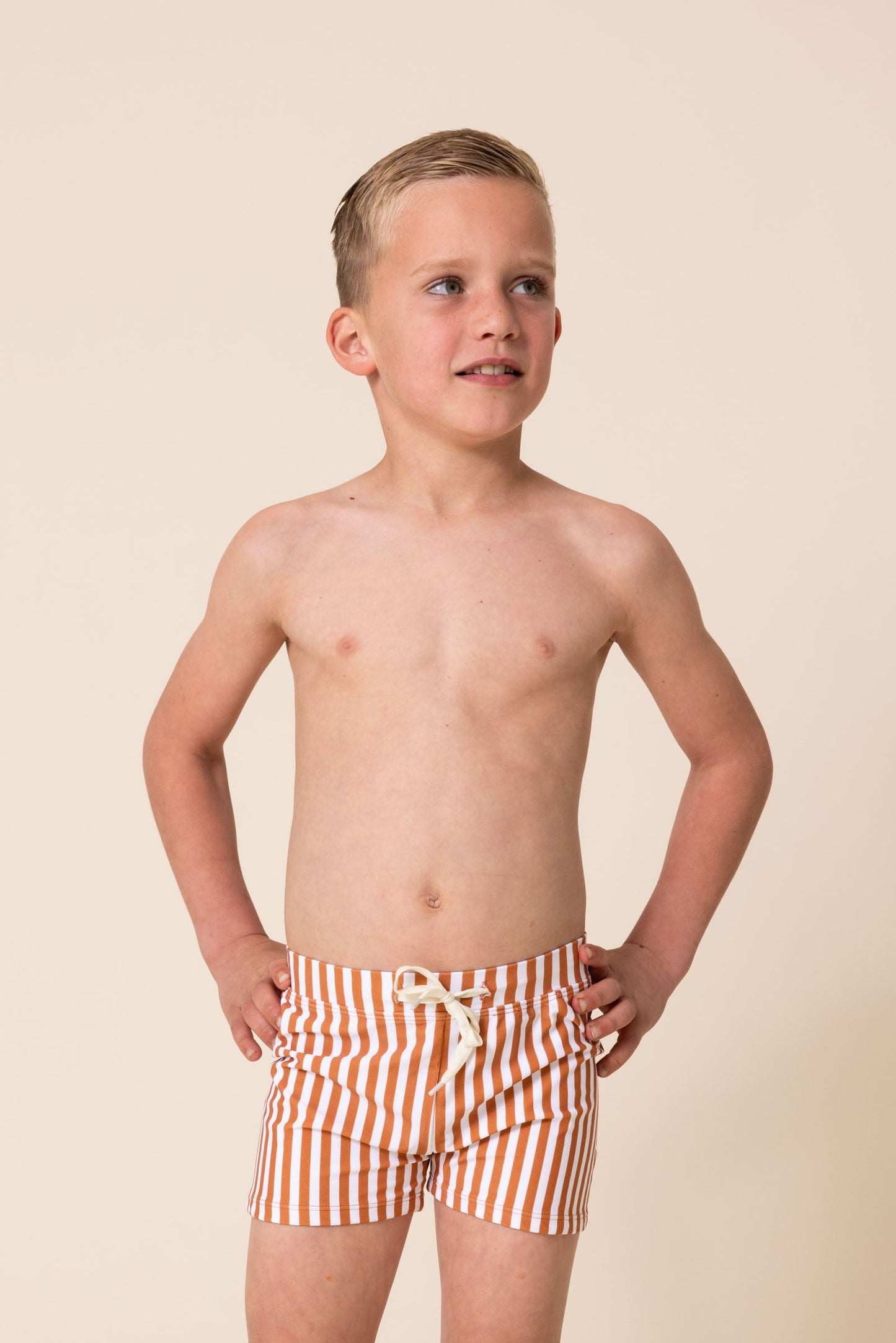 Terracotta stripe boys swimming trunks