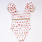 Cherry print smocked bikini 2pc women swimsuit