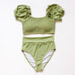 Green smocked bikini 2pc women swimsuit